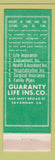 Matchbook Cover - Guaranty Life Insurance Company Savannah GA