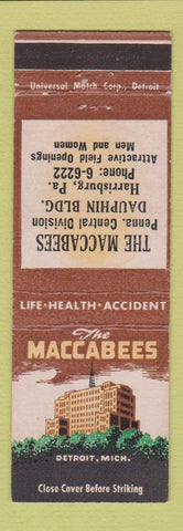 Matchbook Cover - The Maccabees Insurance Harrisburg PA