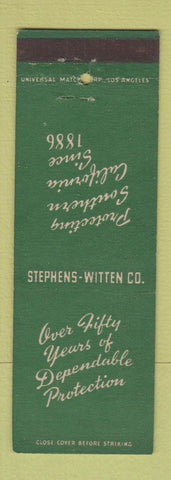 Matchbook Cover - Stephens Witten Los Angeles CA Insurance
