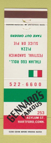 Matchbook Cover - Gennaro's Famous Italian Restaurant Hartford CT pizza