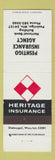 Matchbook Cover - Heritage Insurance Peshtigo WI