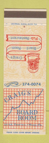 Matchbook Cover - Craig's Board Room Restaurant Miami FL