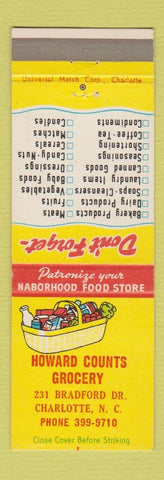 Matchbook Cover - Howard Counts Grocery Charlotte NC
