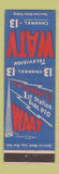 Matchbook Cover - WATV TV NJ Channel 13