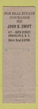 Matchbook Cover - John Swift Real Estate Insurance Brooklyn NY