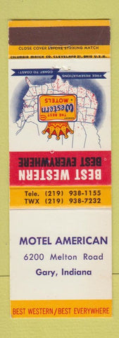 Matchbook Cover - Motel American Gary IN Best Western