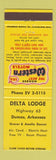 Matchbook Cover - Delta Lodge Dumas AR Best Western