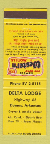 Matchbook Cover - Delta Lodge Dumas AR Best Western