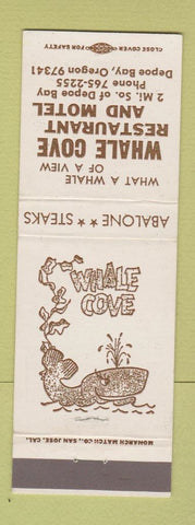Matchbook Cover - Whale Cove Restaurant Motel Depoe Bay OR