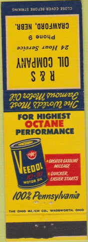 Matchbook Cover - Veedol oil gas Crawford NE