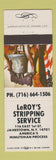Matchbook Cover - LeRoy's Stripping Service Jamestown NY