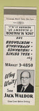 Matchbook Cover - Jack Waldor Real Estate Insurance Newark NJ