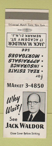 Matchbook Cover - Jack Waldor Real Estate Insurance Newark NJ