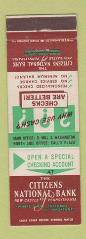 Matchbook Cover - Citizens National Bank New Castle PA