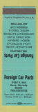Matchbook Cover - Foreign Car Parts Reno NV Bosch