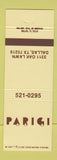 Matchbook Cover - Parigi Dallas TX