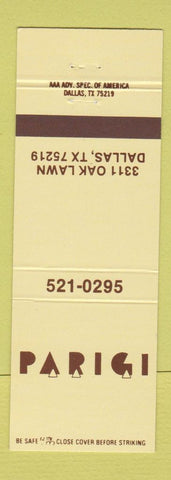 Matchbook Cover - Parigi Dallas TX