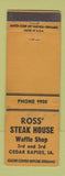 Matchbook Cover - Ross' Steak House Cedar Rapids IA WEAR