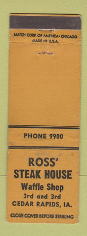 Matchbook Cover - Ross' Steak House Cedar Rapids IA WEAR