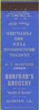 Matchbook Cover - Burford's Grocery Gloster LA feed fertilizer