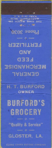 Matchbook Cover - Burford's Grocery Gloster LA feed fertilizer