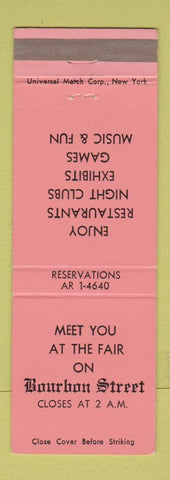 Matchbook Cover - Bourbon Street 1964 New York City World's Fair