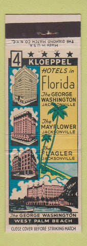 Matchbook Cover - Kloeppel Hotels Jacksonville West Palm Beach FL