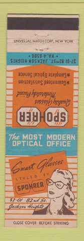 Matchbook Cover - Spohrer Optical Jackson Heights NY girlie