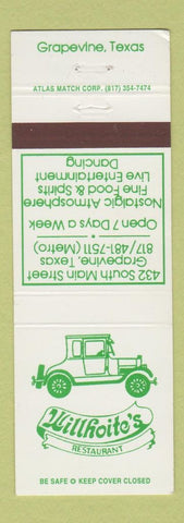 Matchbook Cover - Willhoite's Restaurant Grapevine TX