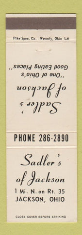 Matchbook Cover - Sadler's of Jackson OH Restaurant