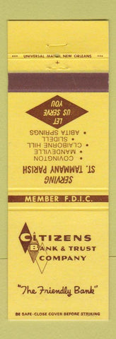 Matchbook Cover - Citizens Bank Covington Mandeville Abita Springs Slidell LA