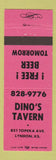 Matchbook Cover - Dino's Tavern Lyndon KS