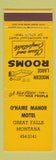Matchbook Cover - O'Haire Manor Motel Great Falls MT