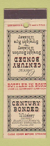 Matchbook Cover - Century Bonded Whiskey Peoria IL