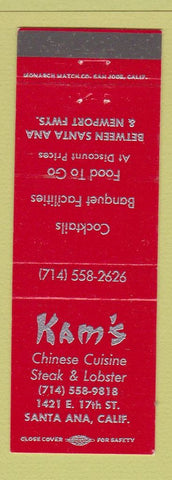 Matchbook Cover - Kam's Chinese Restaurant Santa Ana CA