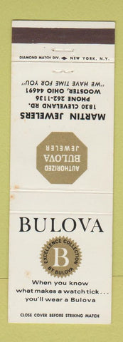Matchbook Cover - Bulova Watches Martin Jewelry Wooster OH WEAR