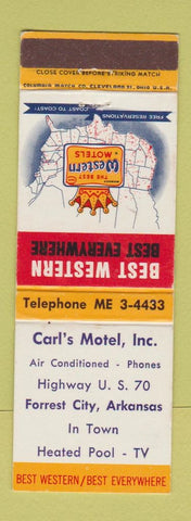 Matchbook Cover - Carl's Motel Best Western Forrest City AR WEAR