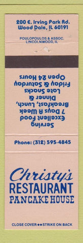 Matchbook Cover - Christy's Rstaurant Pancake House Wood Dale IL
