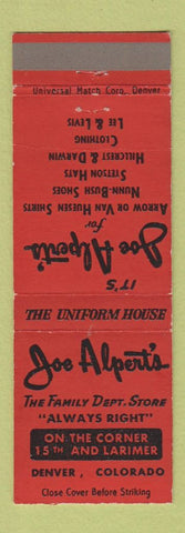 Matchbook Cover - Joe Alpert's Department Store Denver Colorado