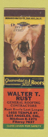 Matchbook Cover - Walter Rust Roofing Los Angeles CA Great Dane