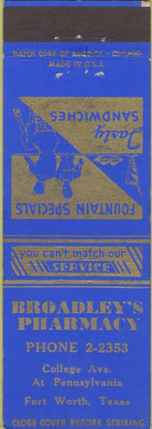 Matchbook Cover - Broadline Pharmacy Fort Worth TX
