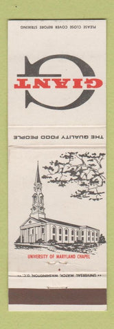 Matchbook Cover Giant Grocery Stores University Maryland Chapel College Park MD