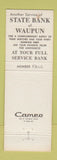 Matchbook Cover - State Bank of Waupun WI