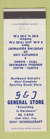 Matchbook Cover - G&J General Store Detroit MI Sporting Goods