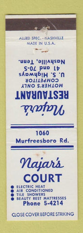 Matchbook Cover - Najar's Restaurant Motel Nashville TN WEAR
