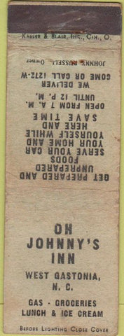 Matchbook Cover - Johnny's Inn West Gastonia NC WORN