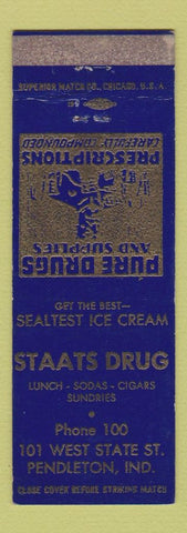 Matchbook Cover - Staats Drug Store Pendleton IN WEAR