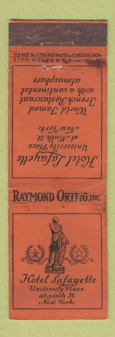 Matchbook Cover - Hotel Lafayette New York City Lion Canada 1929 WORN