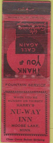 Matchbook Cover - Nu Way Inn Moose Lake MN WORN