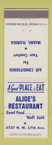 Matchbook Cover - Alice's Restaurant Miami FL WEAR